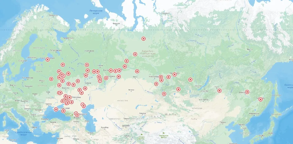 Карта автомоек клиентов Чистострана по России